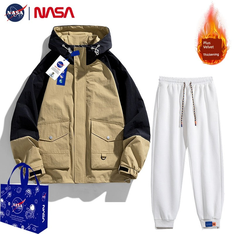 Unisex NASA Spring and Autumn Loose Outdoor Windproof Hooded Jacket