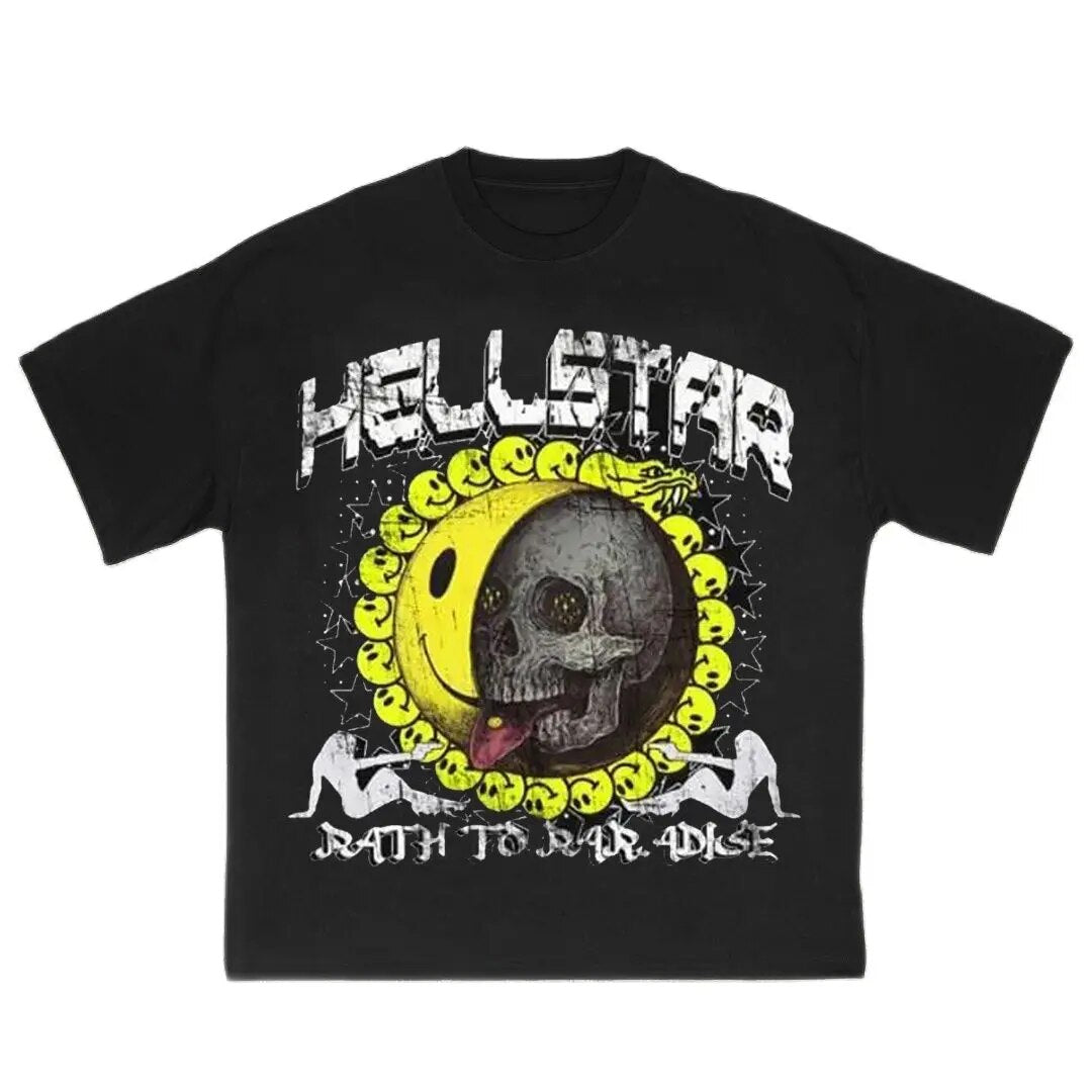 Men's Hellstar Graphic 100%Cotton Streetwear O Neck Short Sleeve Tops