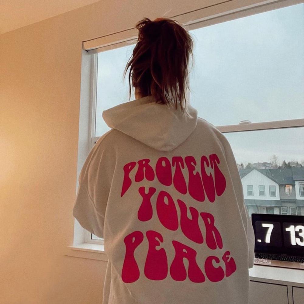 Women Oversized Hoodie Protect Your Peace Graphic Hoodie