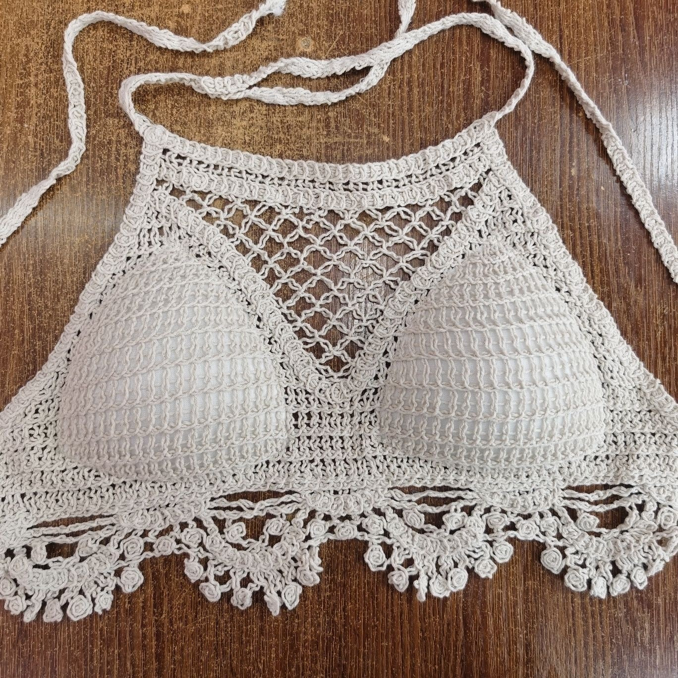 Women’s summer holiday beach tassels crochet bikini top