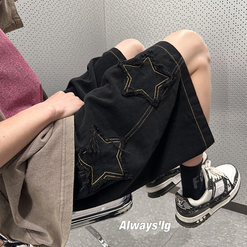 Star Patchwork Shorts Men Vintage