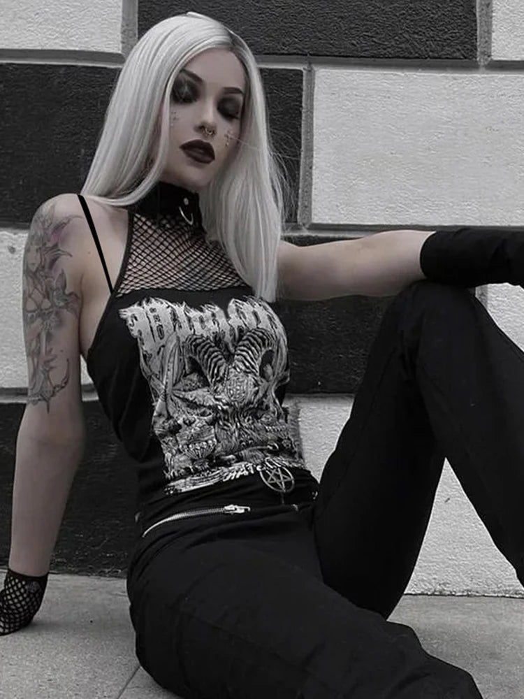 Womens InsGoth Gothic Punk Tank Tops Mall Goth Grunge Print