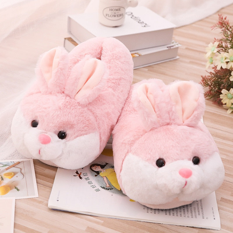 Cute Cartoon Pink Bunny Fur Slides