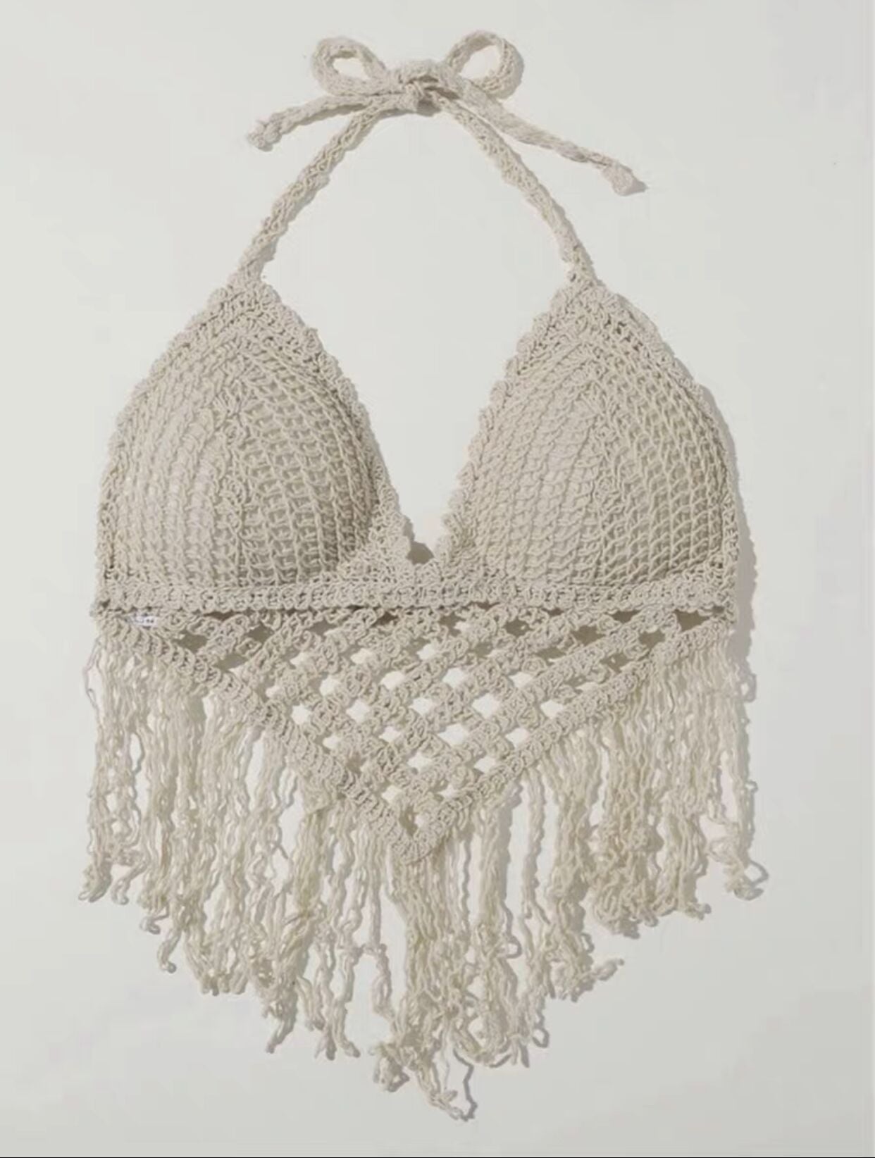 Women’s summer holiday beach tassels crochet bikini top