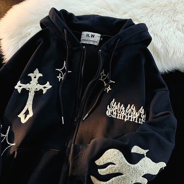 Womens Gothic Embroidery Retro Hoodie