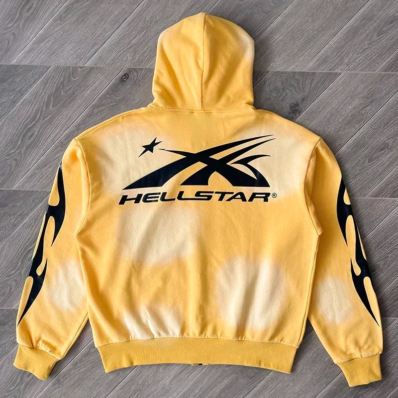 Unisex Hellstar Studios Sports Zip Up Big logo water wash zipper hoodie