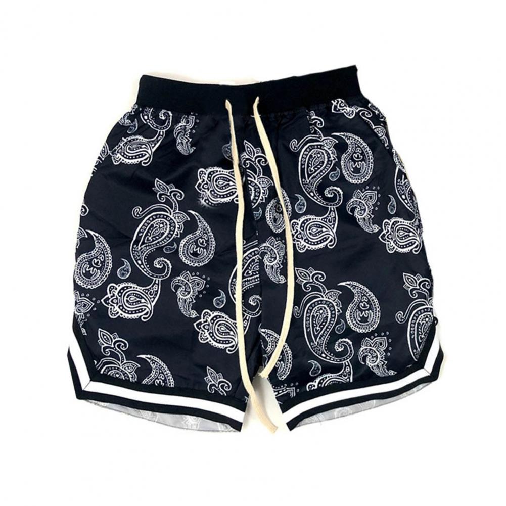 Men Shorts Bandana Pattern Lace-up Elastic Shorts