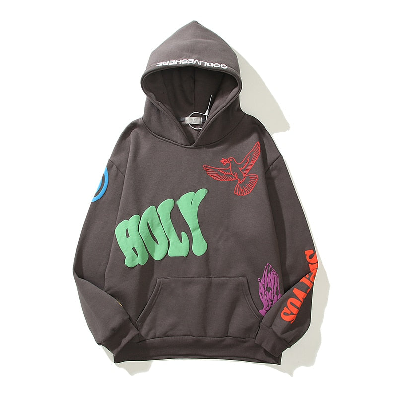 Men's Graffiti Letter Foam Plus Velvet Sweatshirts