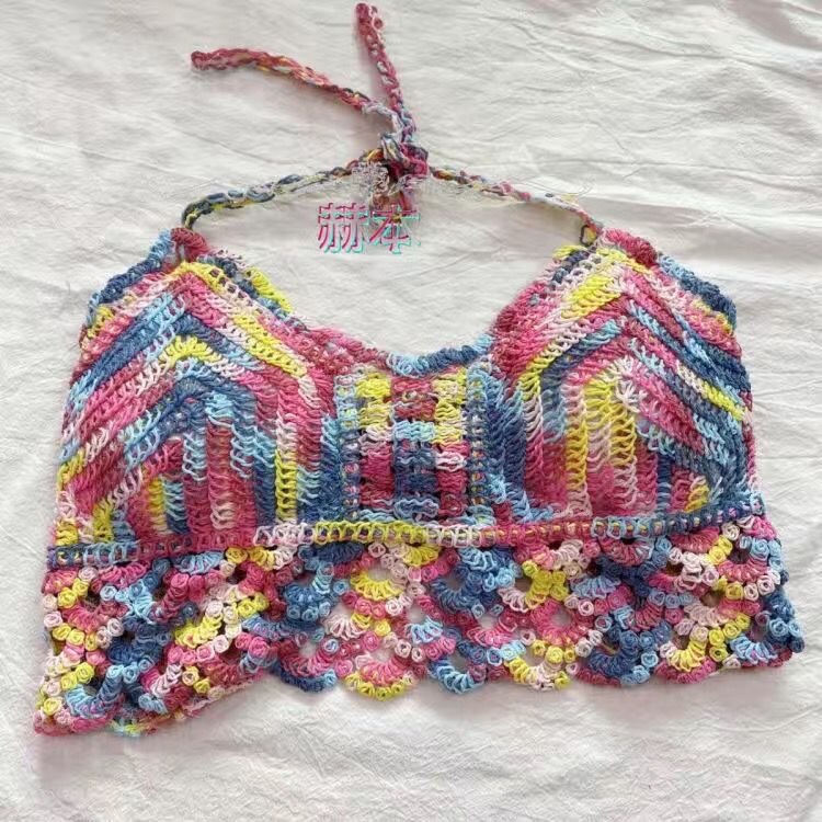 Women’s summer holiday beach tassels crochet bikini top