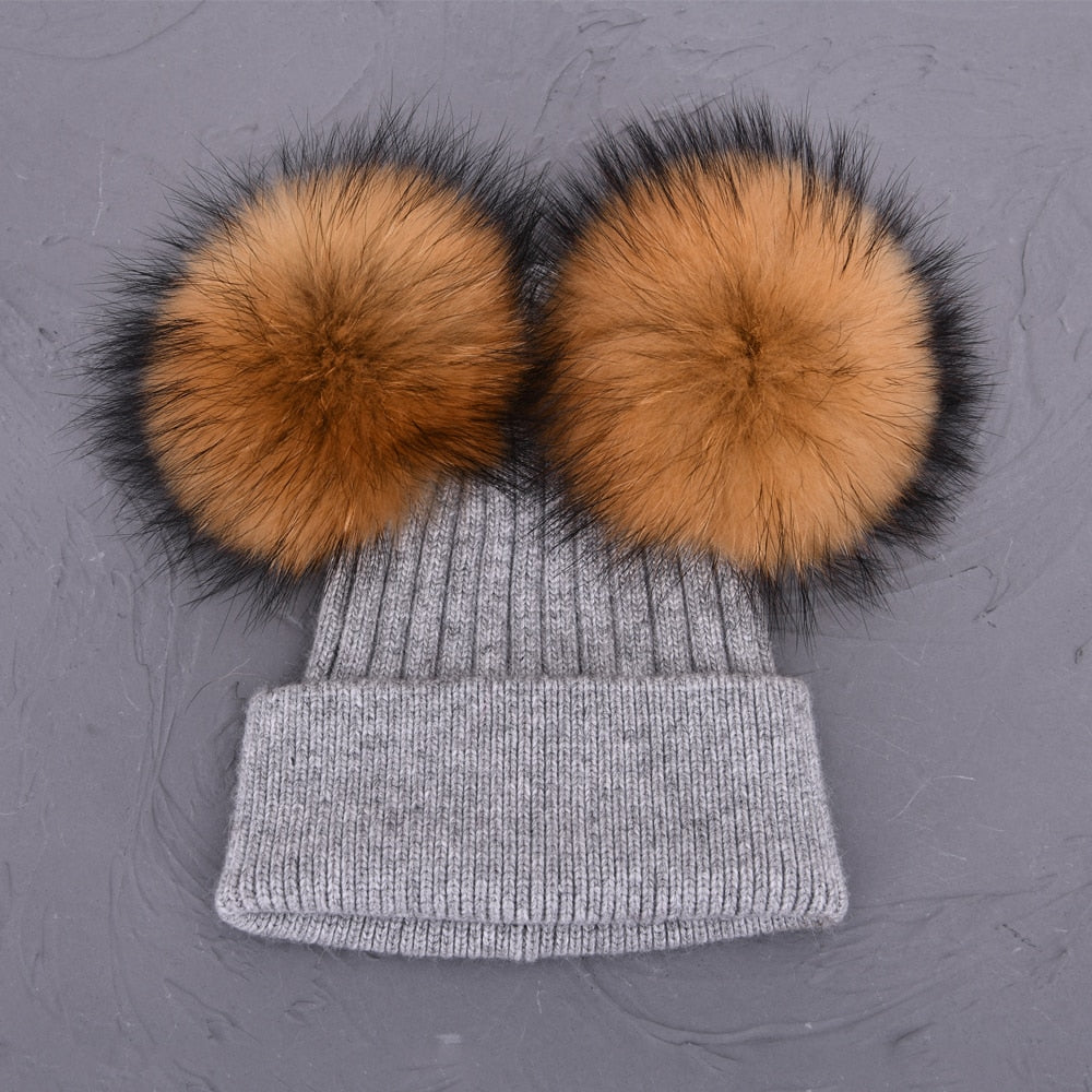 Double Fur Pompom Hat