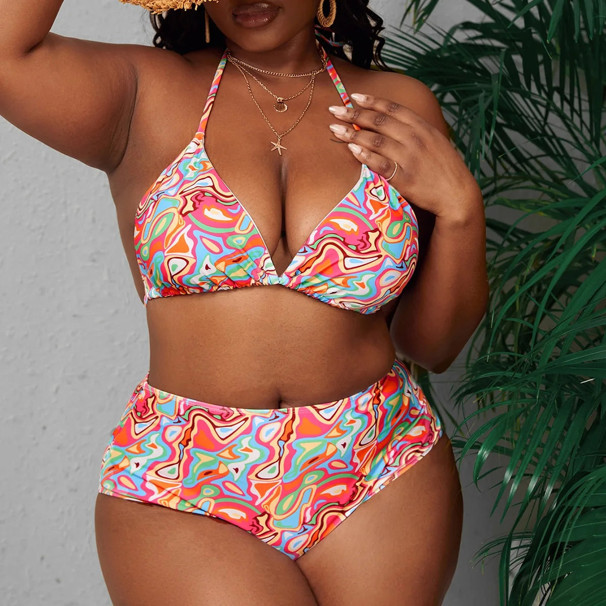 Womens Plus Size Printed Bandage Two Piece Swimsuit