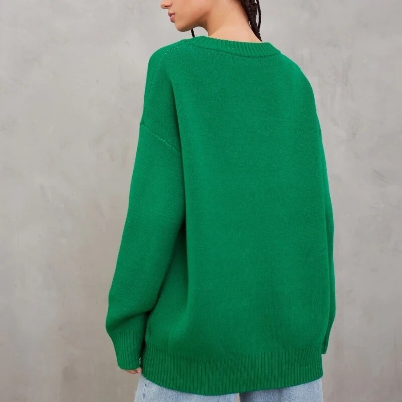 Womens Winter O Neck Knit Oversized Long Sleeve  Sweater