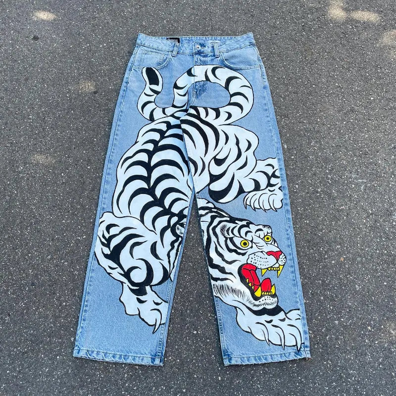 Mens Y2K Baggy 2000s Streetwear Vintage printing Oversized Jeans