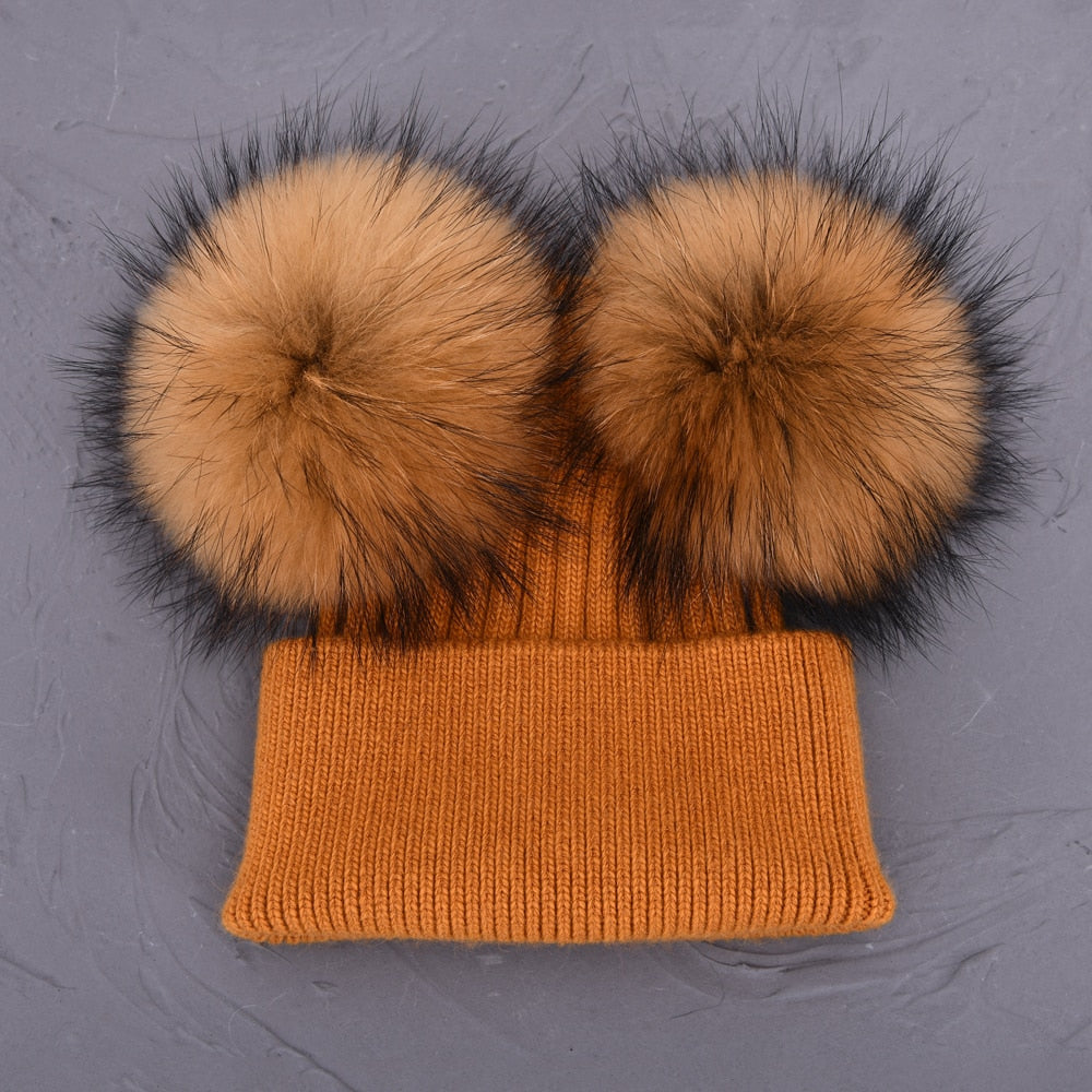 Double Fur Pompom Hat