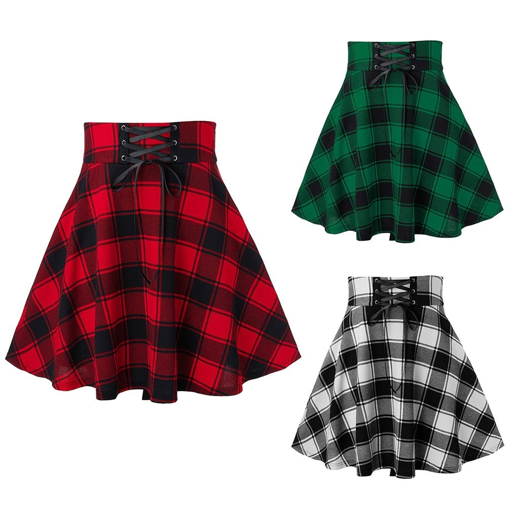 Womens Black Checkered Gothic Skirt