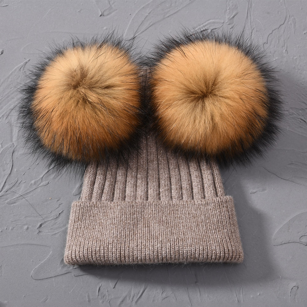 Double Fur Pompom Hat