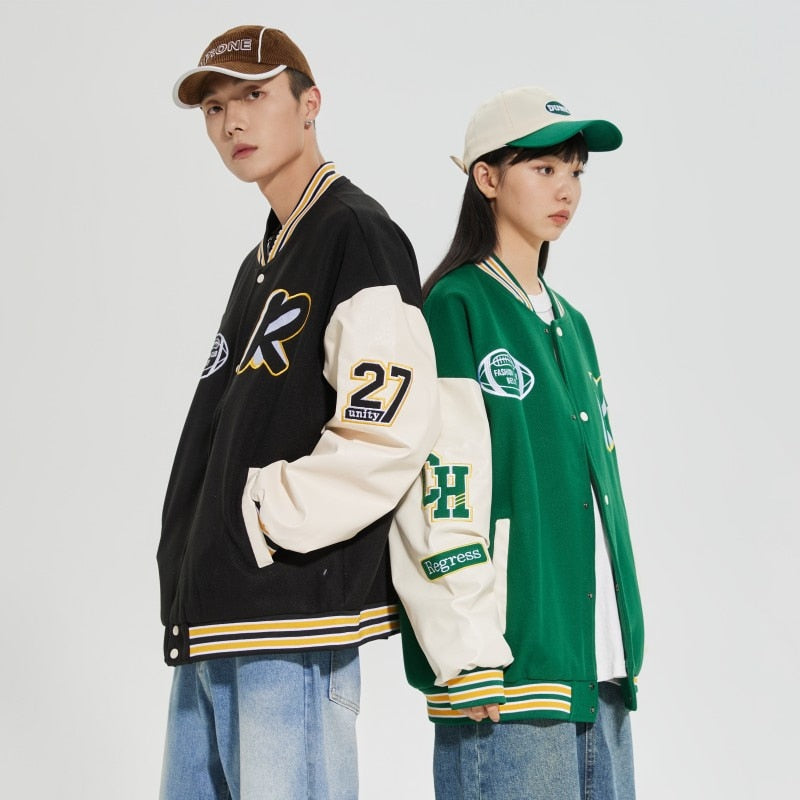 Oversize Unisex Baseball Letter Embroidery Streetwear Varsity Jackets