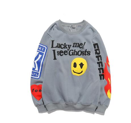 Men Harajuku Retro Smiley Flame Print Round Neck Sweatshirts