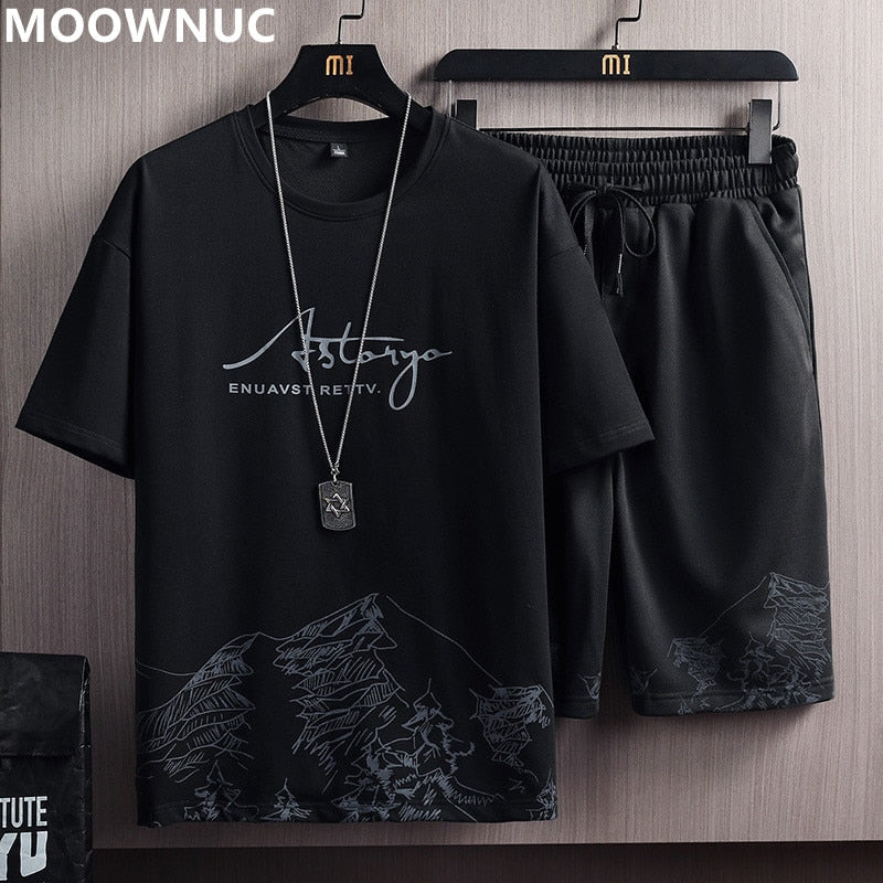 2023 Summer New Men's Classic Fashion Short Sleeve T-shirt Suit Men's Casual Loose Comfortable High-Quality Two-Piece Set M-5XL