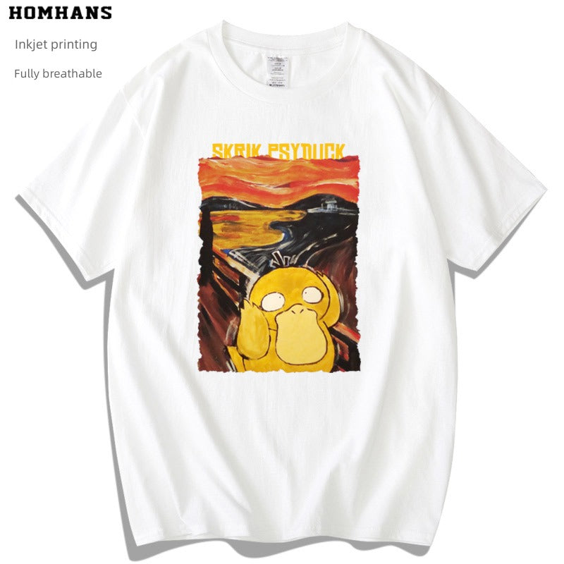 Mens Super Popular Painting Short-Sleeved Couples Psyduck