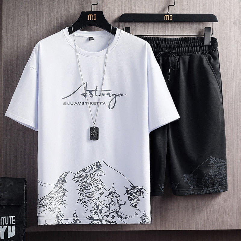 2023 Summer New Men's Classic Fashion Short Sleeve T-shirt Suit Men's Casual Loose Comfortable High-Quality Two-Piece Set M-5XL