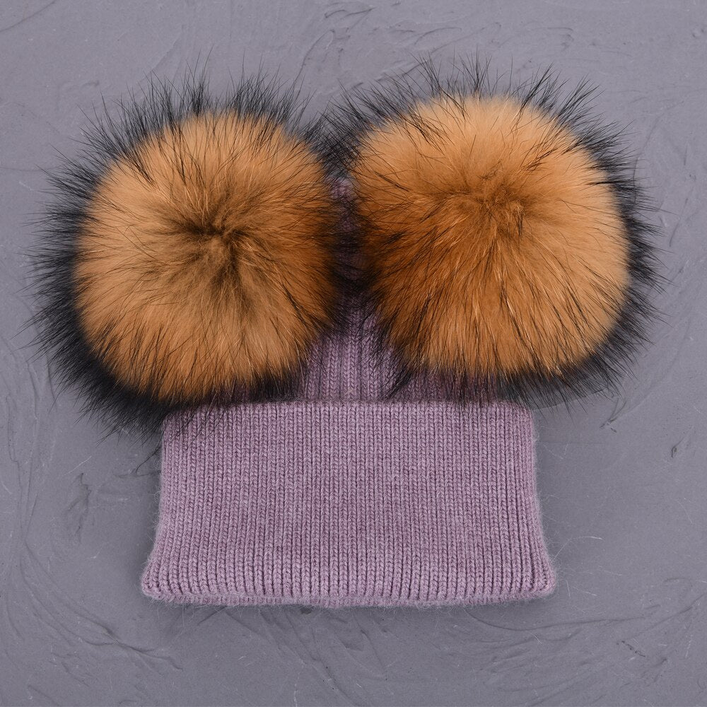 Double Fur Pompom Hat