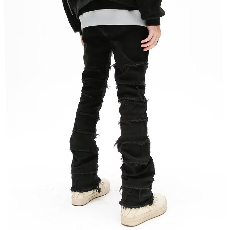 Men Dark Streetwear Black Baggy Grunge Stacked Jeans