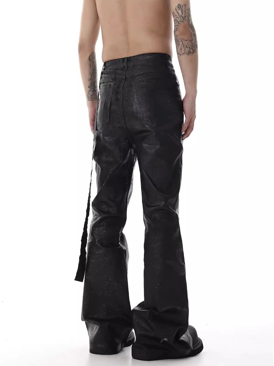 Mens REDDACHiC Black Wax Coated Flare Jeans