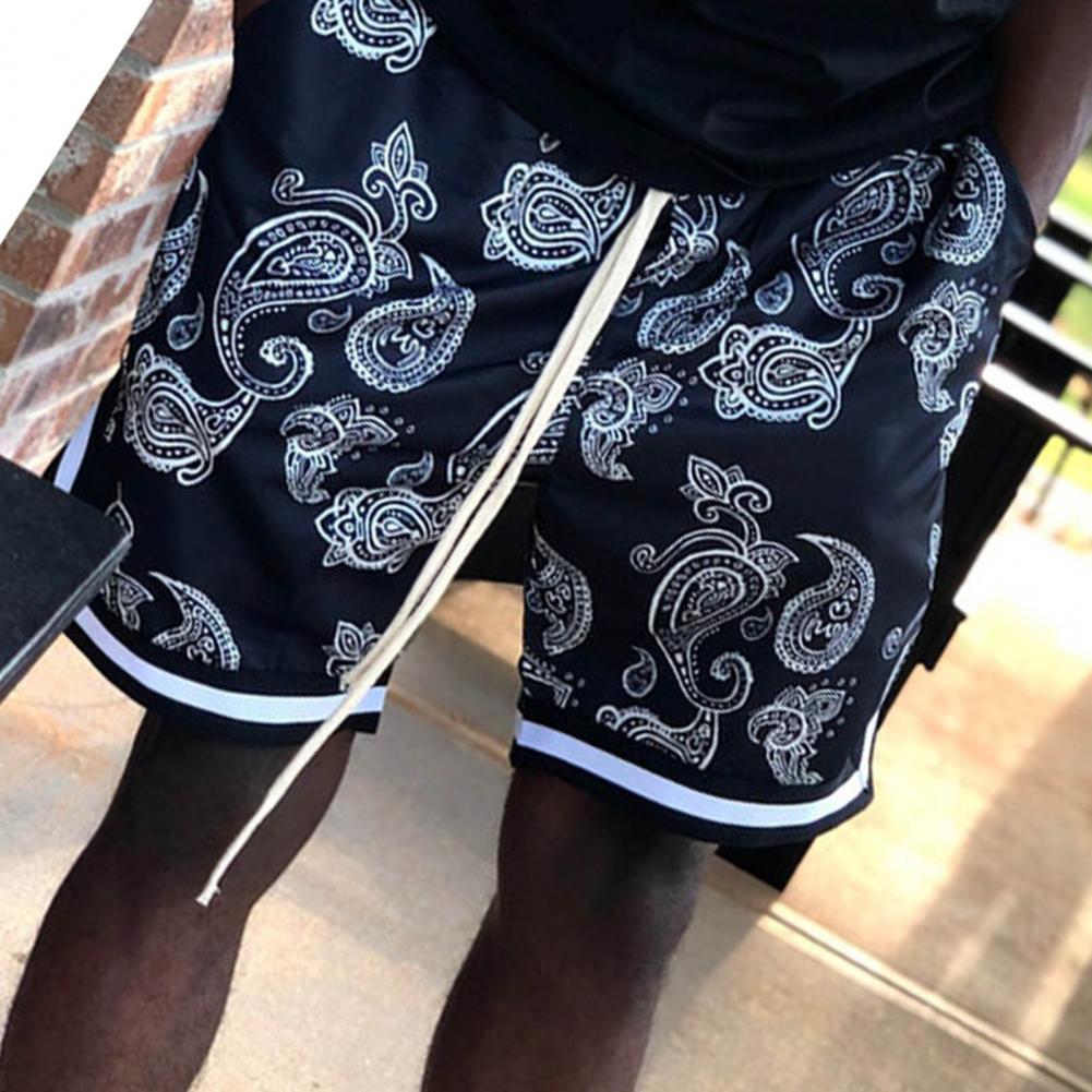 Men Shorts Bandana Pattern Lace-up Elastic Shorts