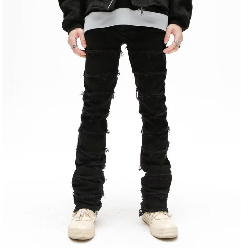 Men Dark Streetwear Black Baggy Grunge Stacked Jeans