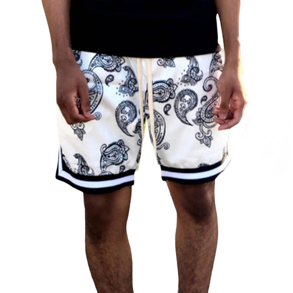 Men Shorts Bandana Pattern Lace-up Elastic Shorts