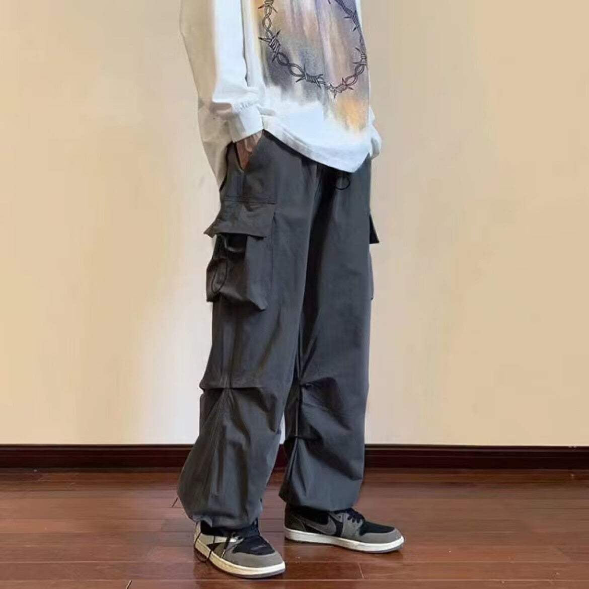 Cargo Pants Men Elastic Waist Harem Pants