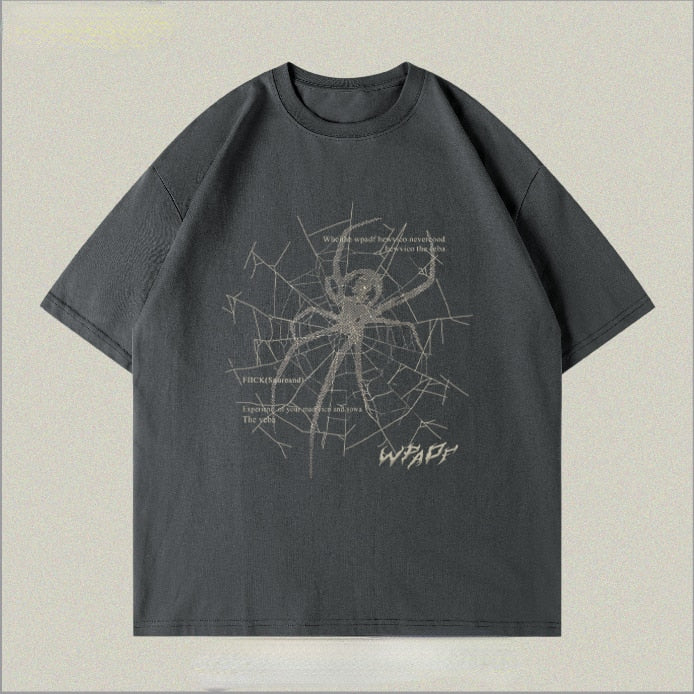 Unisex Loose Spider Trend Print Vintage Graphic T-shirt