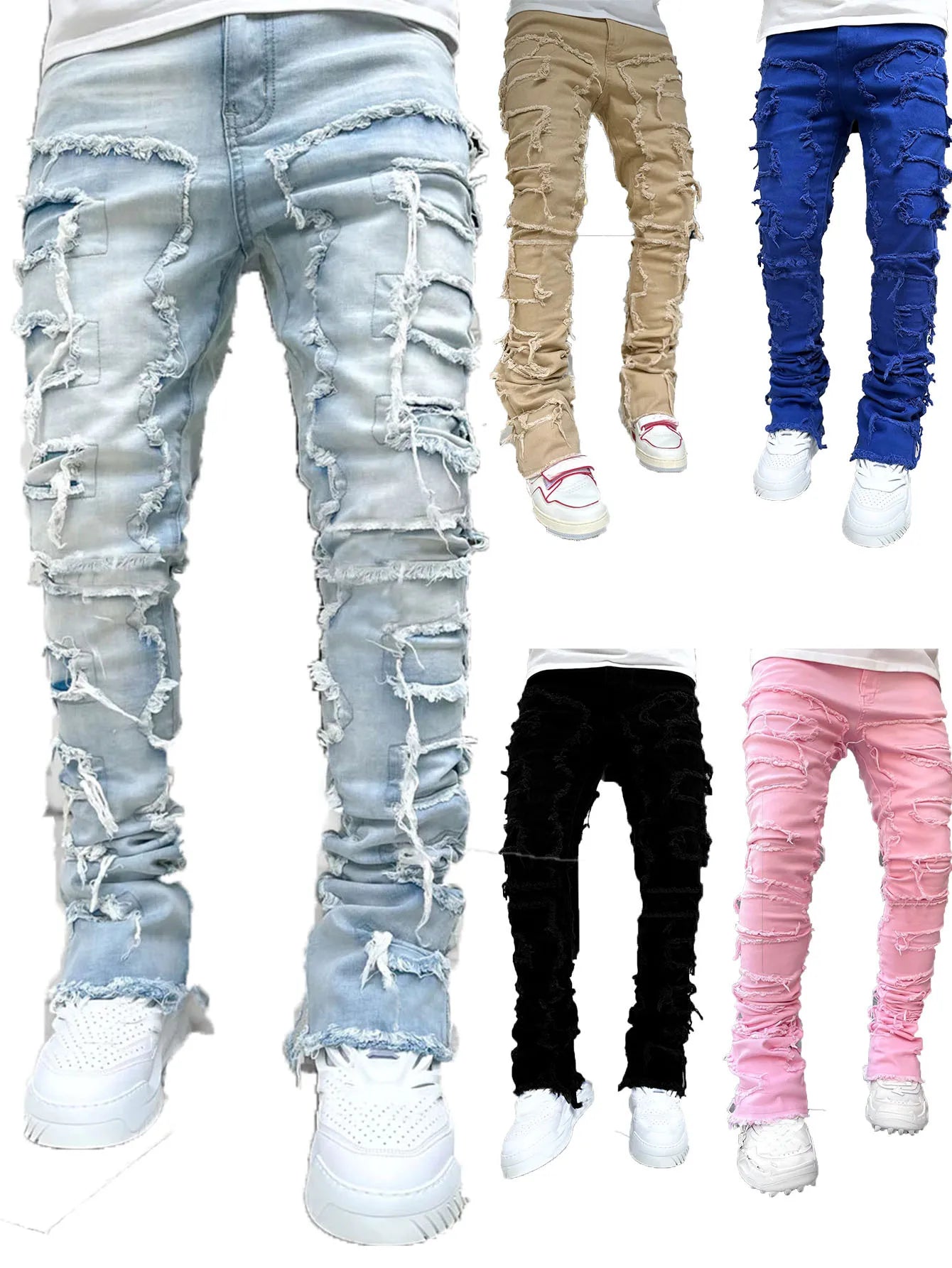 Mens Fashion Streetwear Stacked Jeans