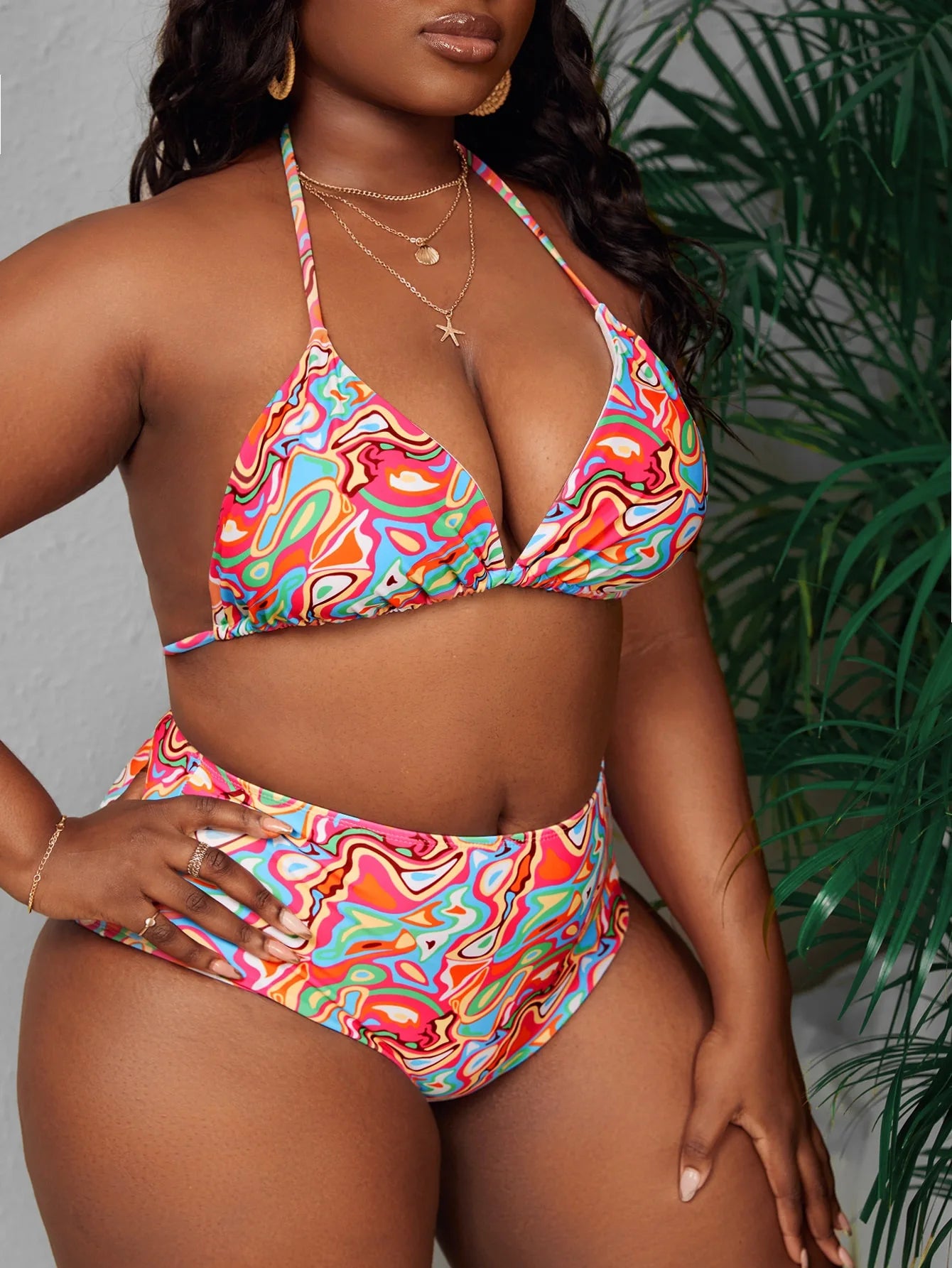 Womens Plus Size Printed Bandage Two Piece Swimsuit