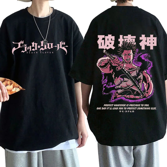 Unisex Japanese Anime Black Clover T Shirt Yami Sukehiro Double Sided Graphic T-shirt