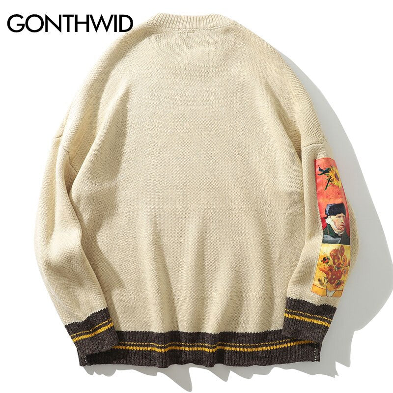 Mens Knitted Streetwear Hip Hop Embrodiery Letter Sweater