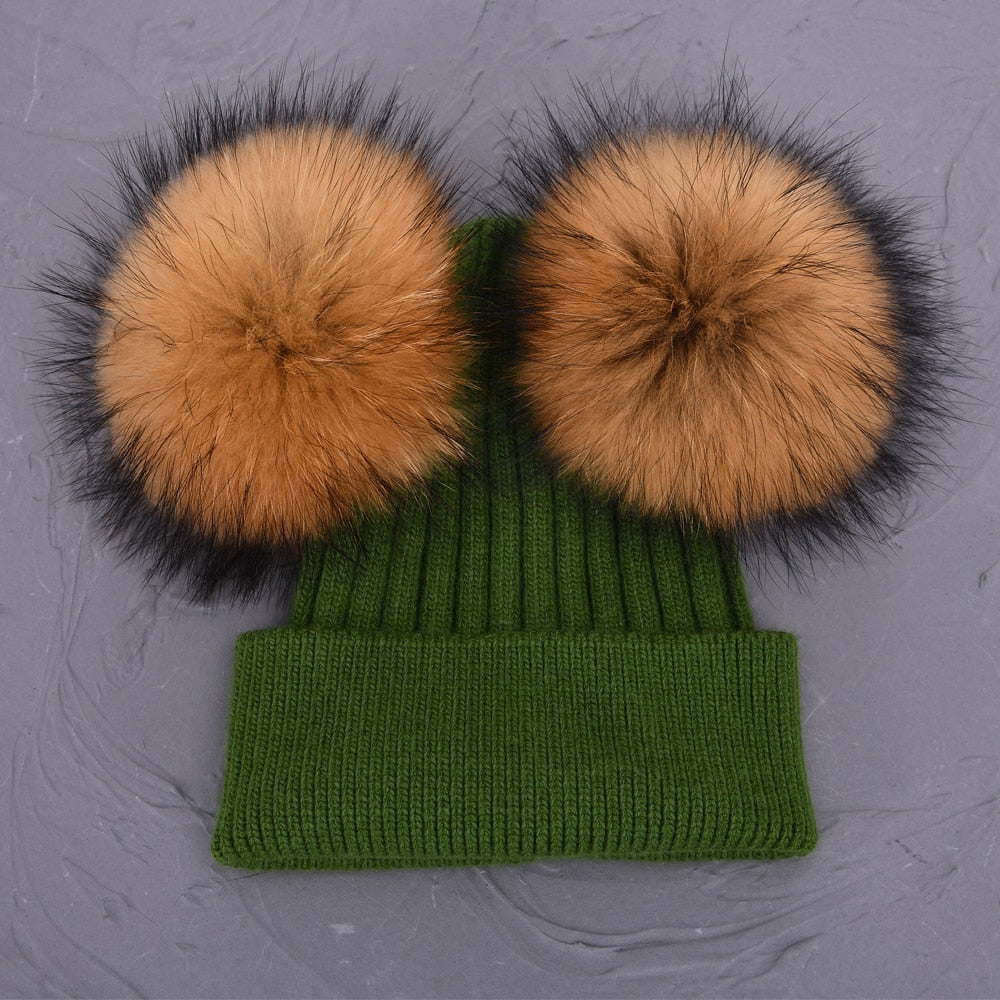 Double Fur Pompom Hat