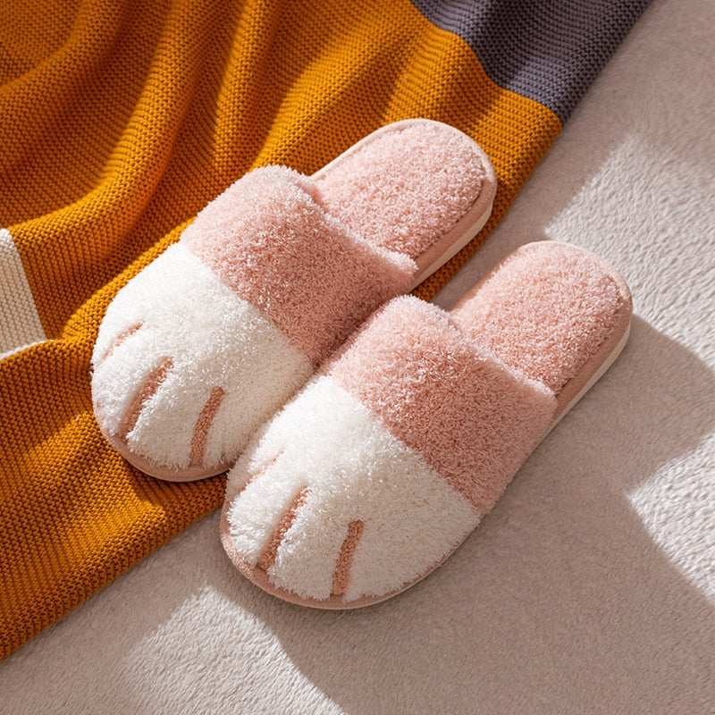 Women Winter Cute Cat Paw Designer House Fur Slippers