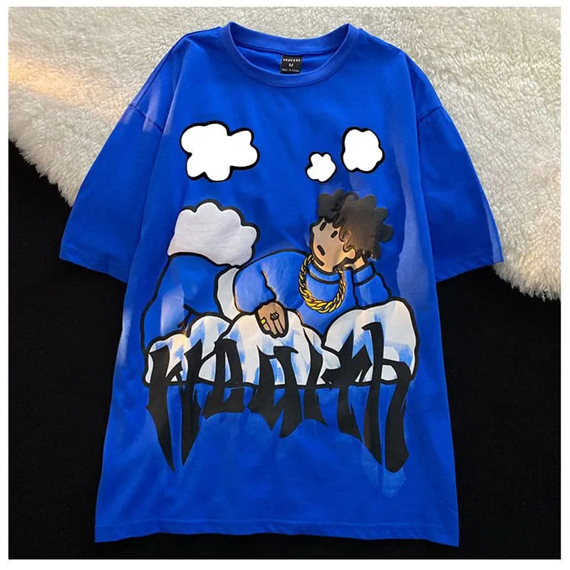 Mens Harajuku Clouds Anime Boy Print High Street T Shirts