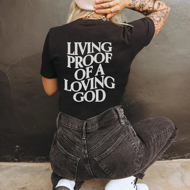 Unisex Living Proof of a Loving God Print Y2k Christian Cross Jesus Short Sleeved Tees