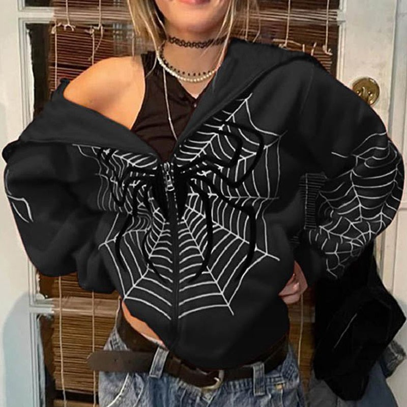 Spider Web Graphic Hoodies Men