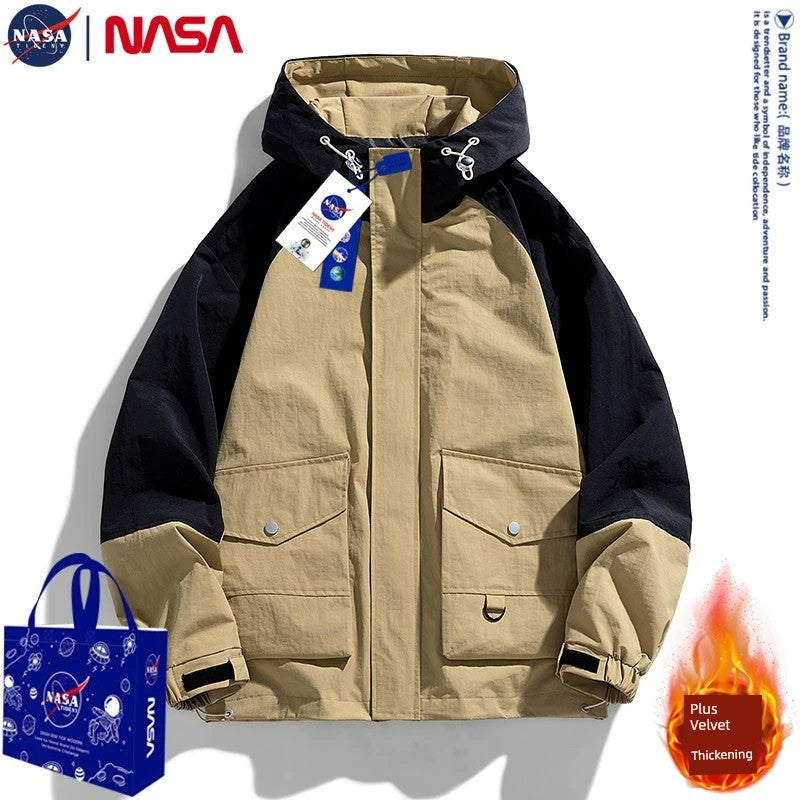 Unisex NASA Spring and Autumn Loose Outdoor Windproof Hooded Jacket