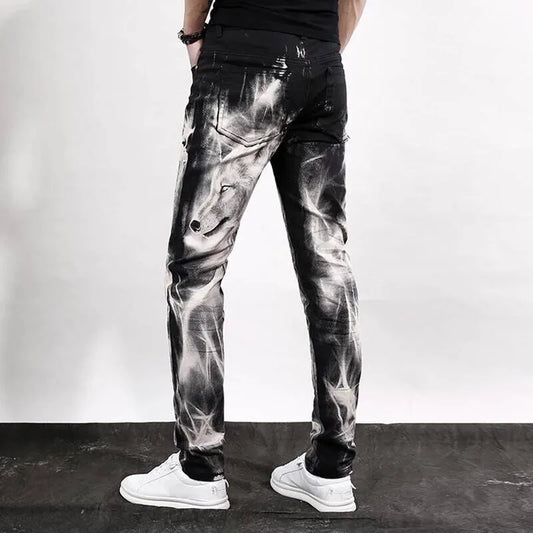 Men's fashion wolf  printed jeans