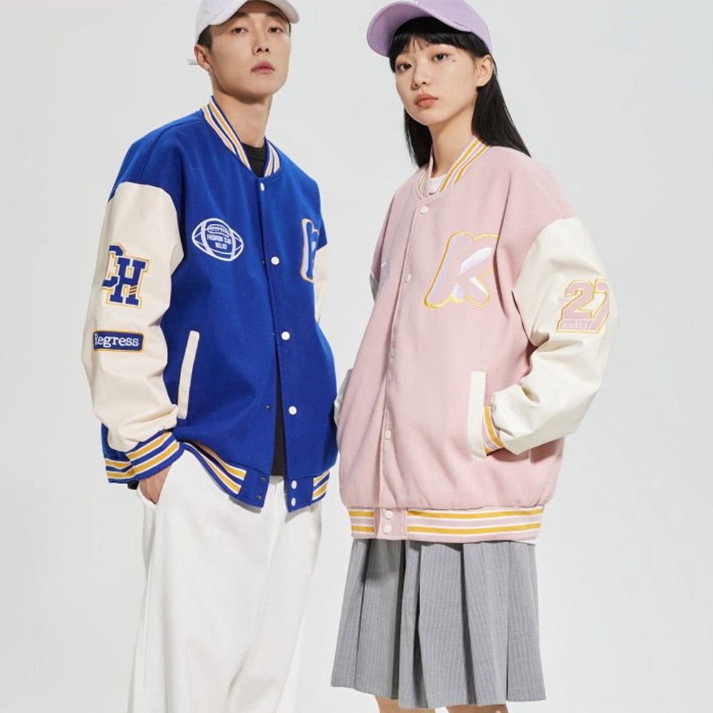 Oversize Unisex Baseball Letter Embroidery Streetwear Varsity Jackets