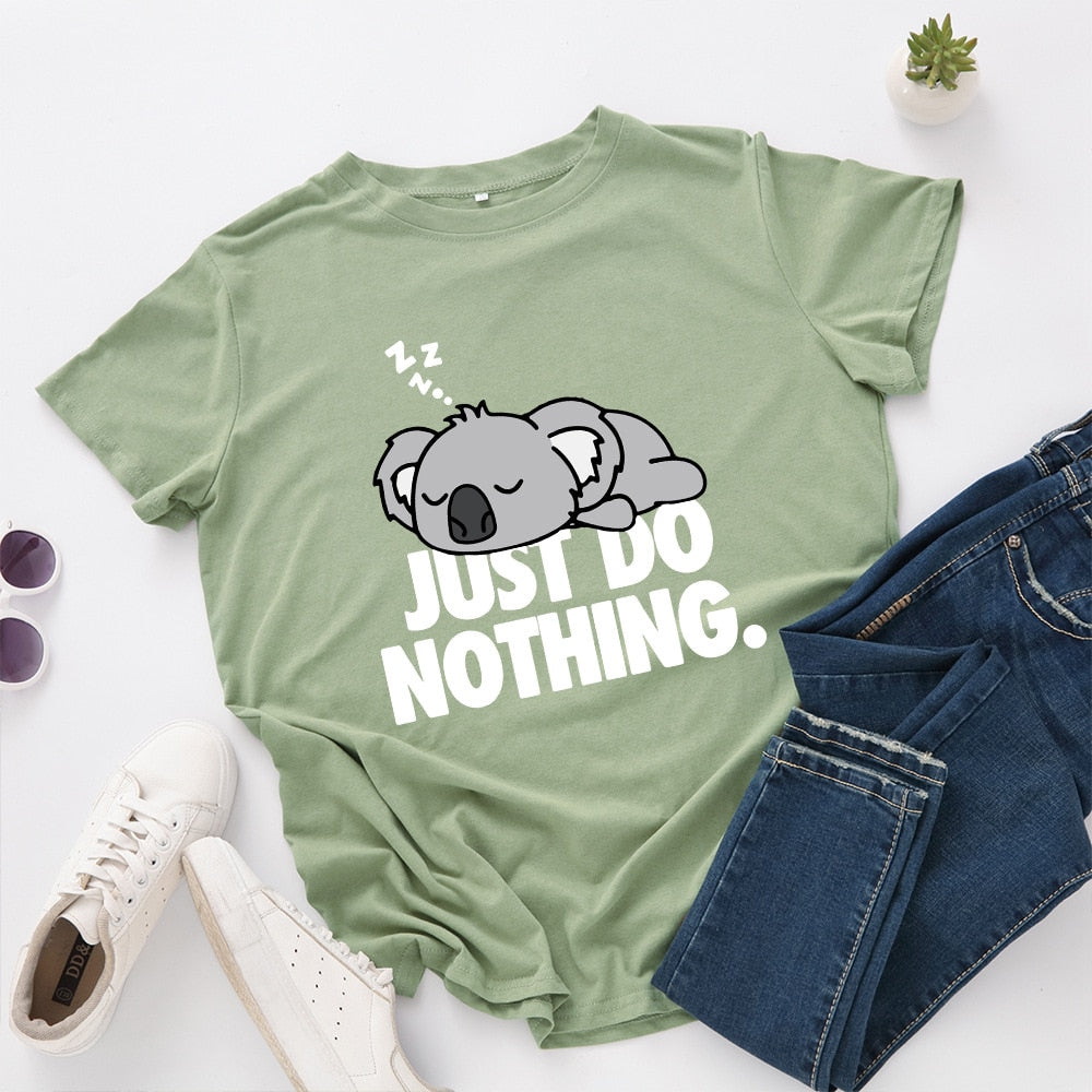 Women JFUNCY 2023 Lazy Koala Printed Graphic T Shirt