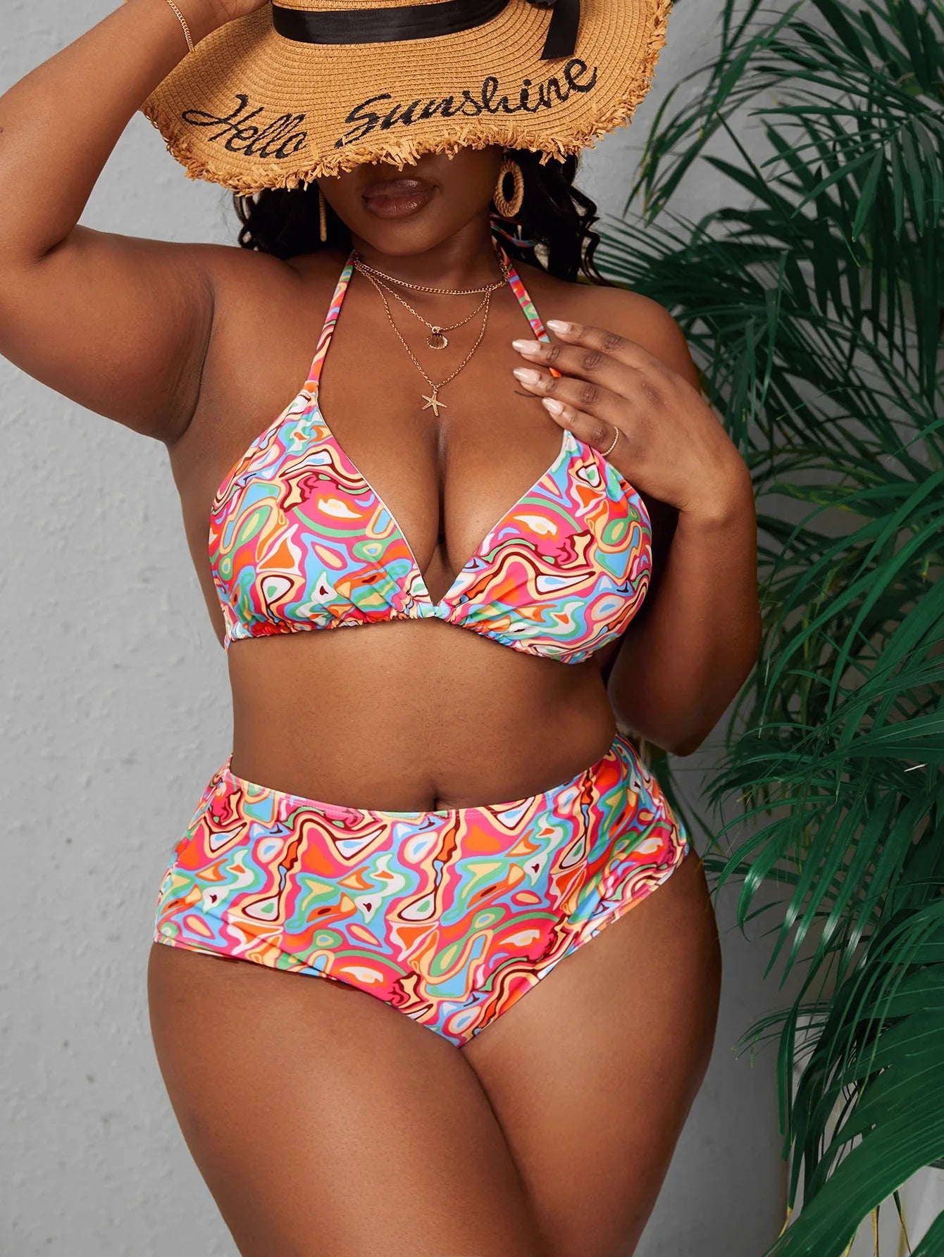 Womens Plus Size Printed Bandage Two Piece Swimsuit