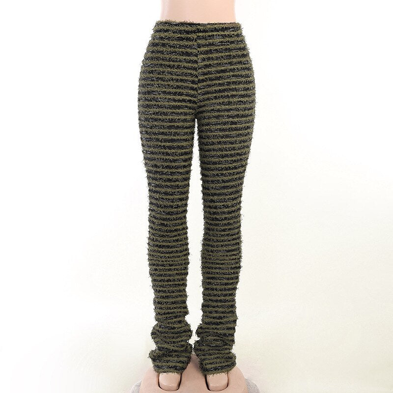 Black and White Striped Fluffy Stacked Pants