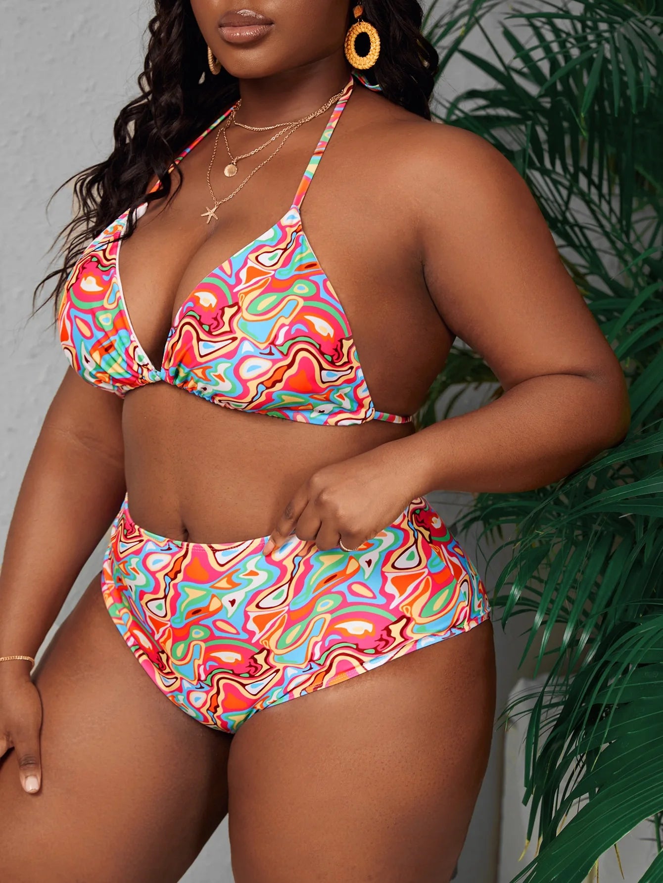 Womens Plus Size Printed Bandage Two Piece Swimsuit