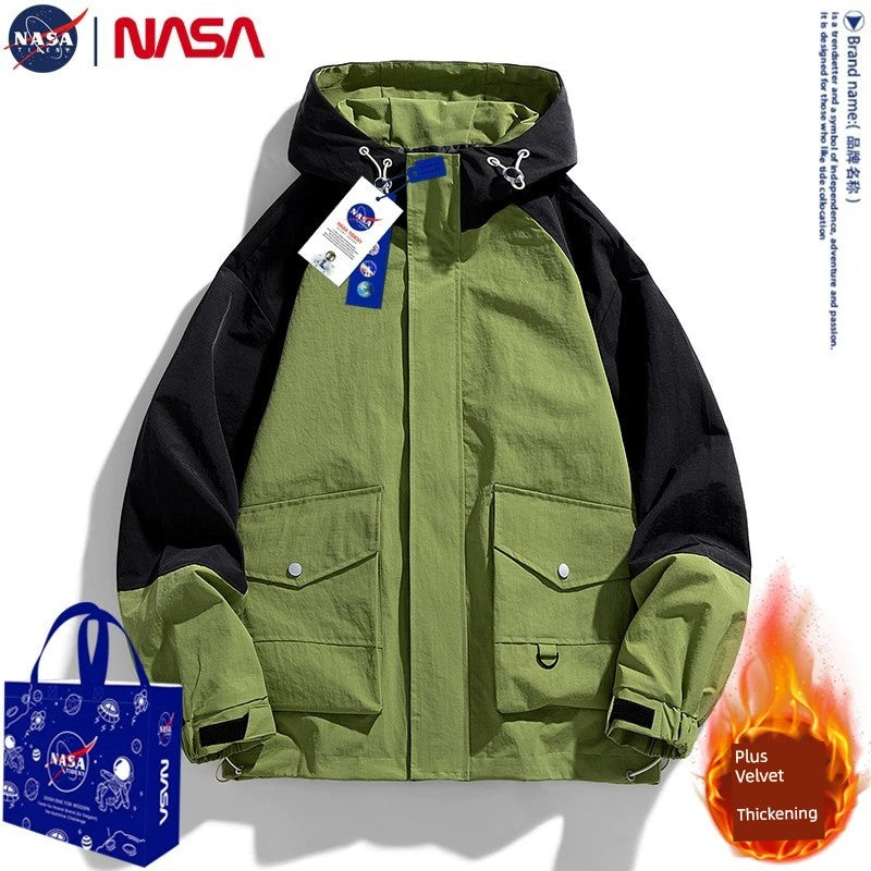 Unisex NASA Spring and Autumn Loose Outdoor Windproof Hooded Jacket